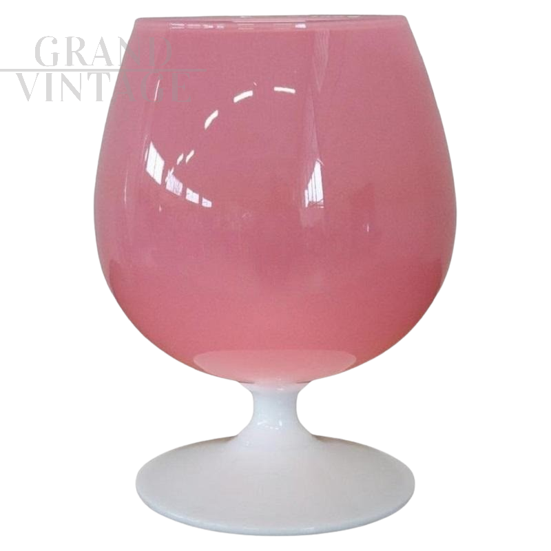 Pink and white Murano glass cup vase, 1960s