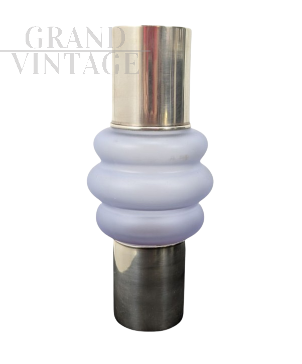 Design vase in glass and 925 silver, 1970s