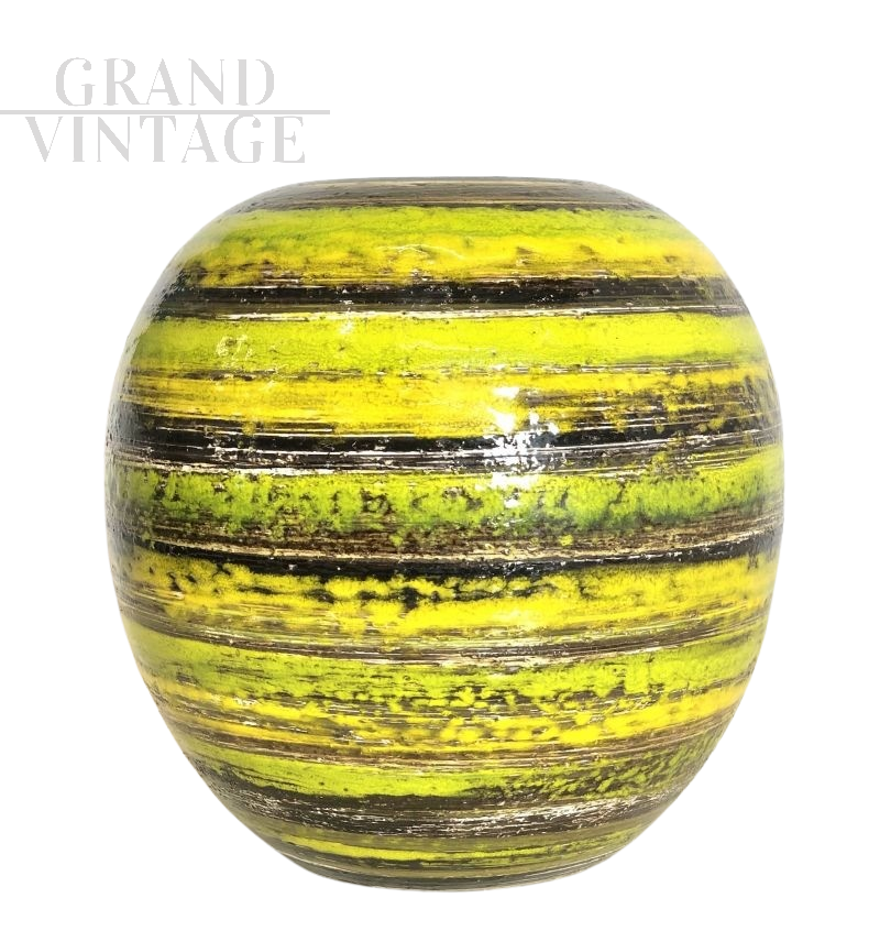 Lupi design vase in yellow and black ceramic, Italy 1960s