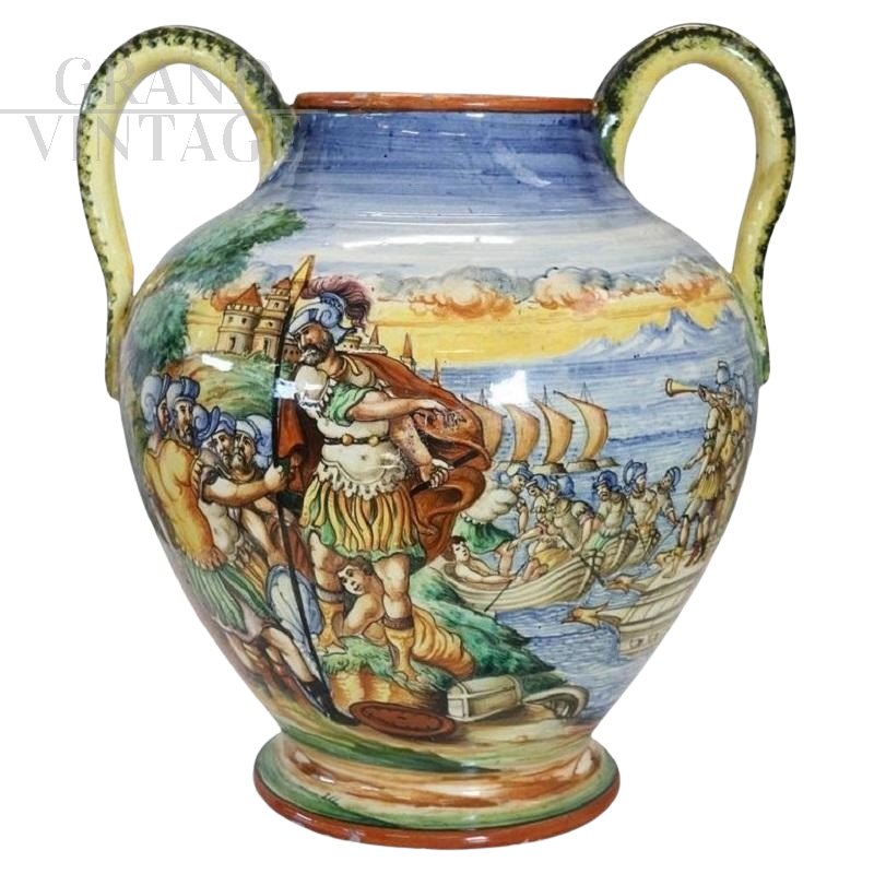 Ceramic vase with classic decoration, FF brand, Made in Italy, 1980s