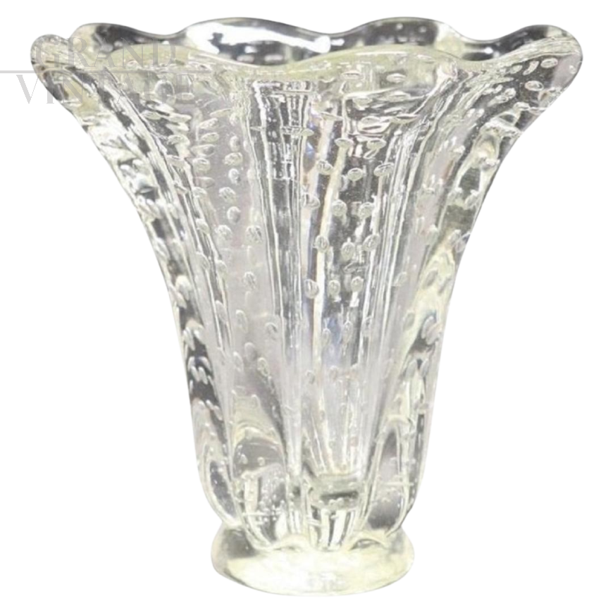Vase in transparent artistic Murano glass with bubbles, 1950s