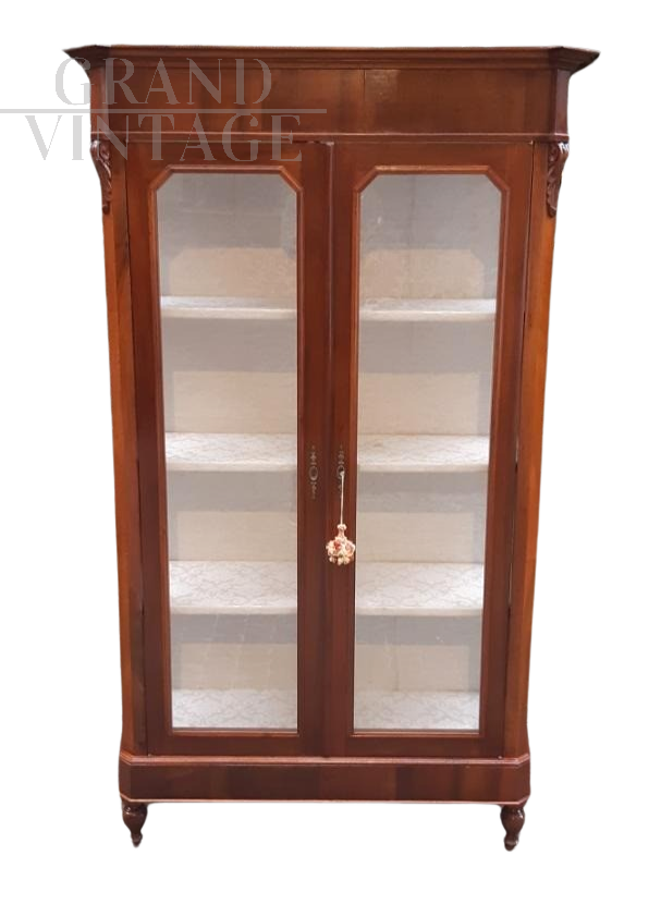 Antique walnut and glass display curio cabinet     