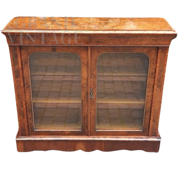 Small antique Napoleon III display cabinet in walnut briar   