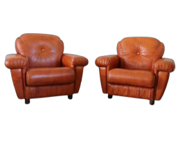 80s cognac leatherette armchairs