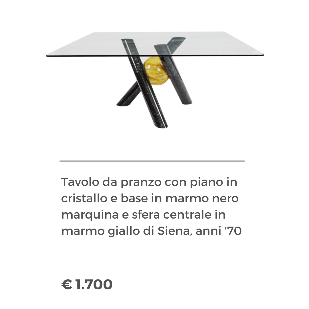 Tavolo da pranzo anni '70 vetro e marmo
