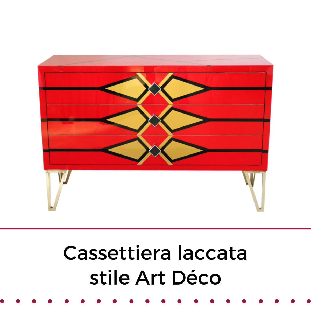 Cassettiera stile Art Déco laccata rossa