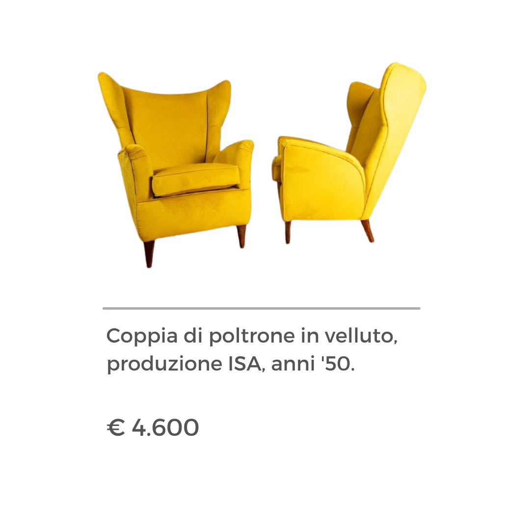 Coppia di poltrone ISA in velluto giallo