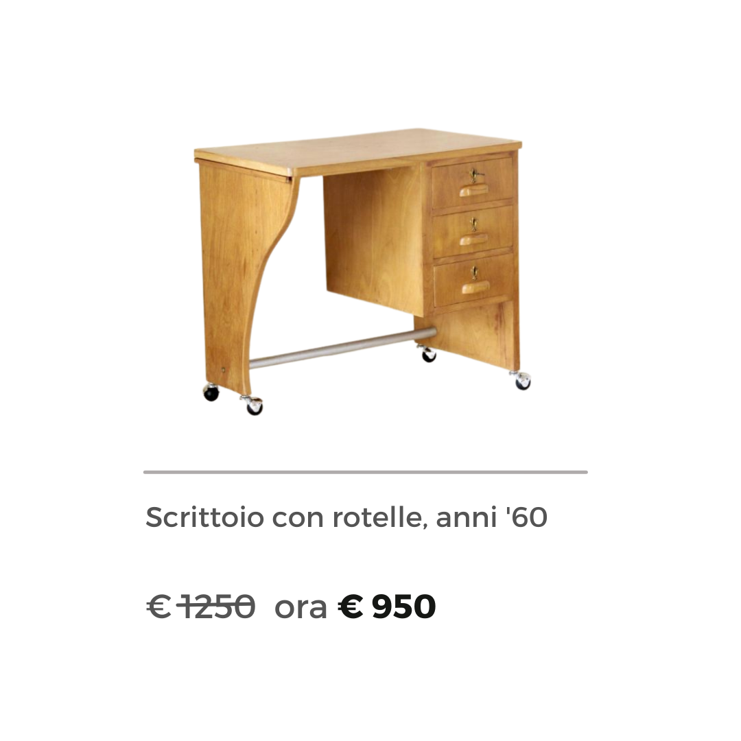 Scrittoio vintage degli anni '60 con rotelle